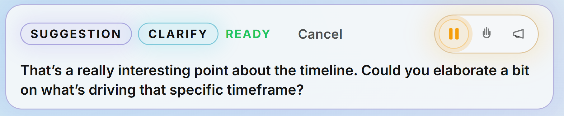 Pulse speaking mode controls — Hold, Called On, and Interject modes